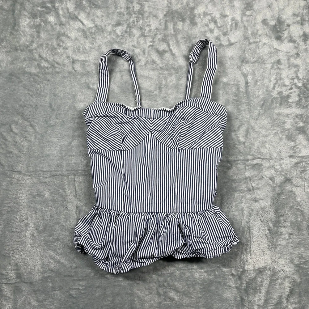 Abercrombie Kids Peplum Cami Tank Top Girls Navy White Striped Smocked Size M